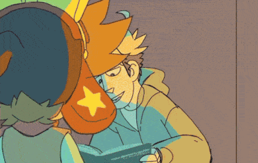 a cartoon drawing of a man reading a book with a star on it