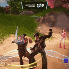 a man with a backpack is kicking another man in a video game with a score of 17s