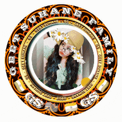 a picture of a woman in a hat is in a circle that says gs