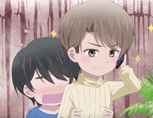 a couple of anime characters one of whom is talking on a phone