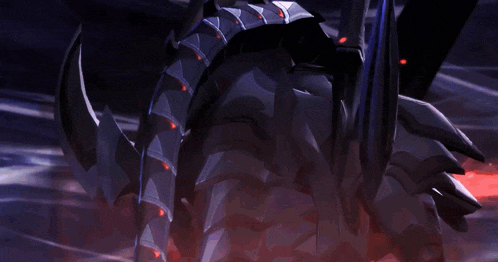 a video game character with red eyes is holding a red sword