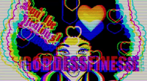 a colorful drawing of a woman with the words goddesspiness written in red