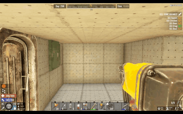a screenshot of a video game shows a room with a door and a time of 13:03