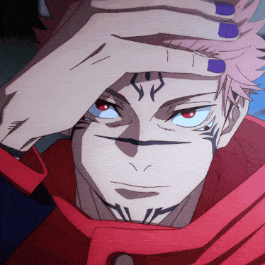 a close up of a cartoon character with red eyes