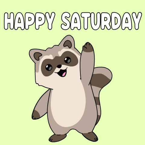 a cartoon of a raccoon with the words happy saturday below it