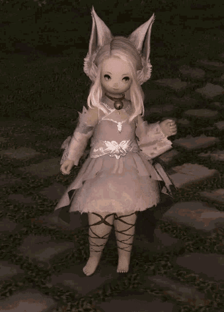 a girl in a pink dress is standing in the grass with a sword .