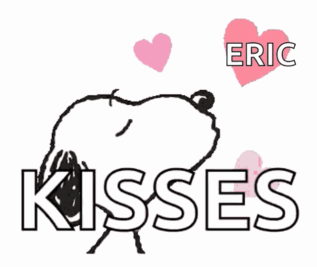 a cartoon of snoopy blowing kisses with the name eric above