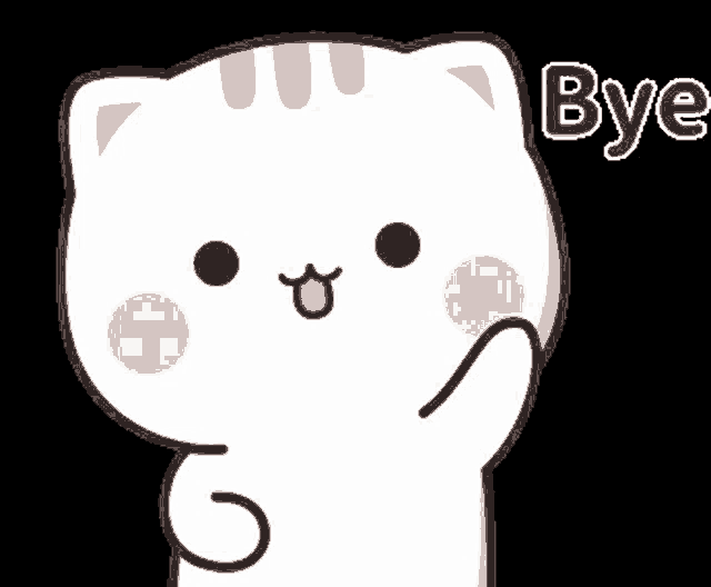 a cartoon of a cat saying bye with a black background