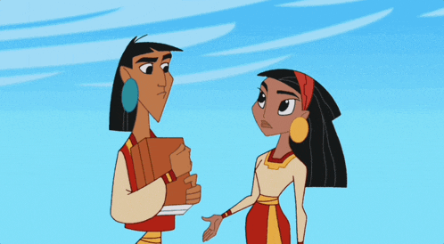 a couple of cartoon characters standing next to each other with one holding a book