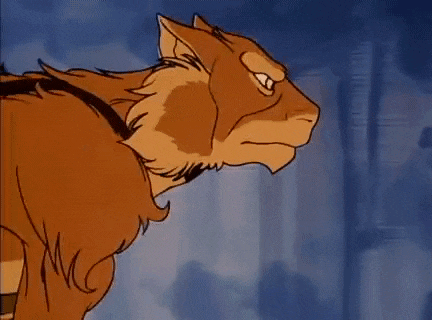 a close up of a cartoon cat wearing a collar and looking at the camera .