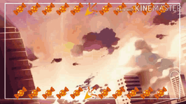 a video of candy being thrown in the air with the words made with kinemaster at the bottom