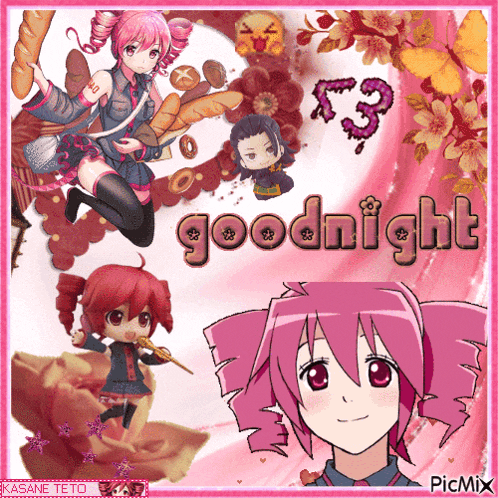 a picture of anime characters with the words goodnight written on it