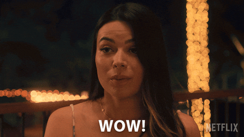 a woman with the word wow on her face