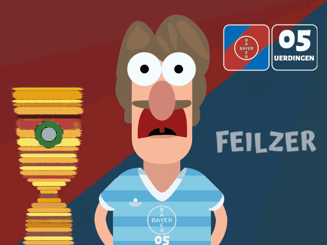 a cartoon of horst feilzer standing in front of a stack of burgers