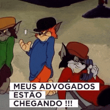 a cartoon of tom and jerry with the caption meus advogados estao chegando !!!