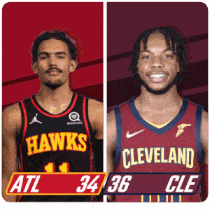 Atlanta Hawks (34) Vs. Cleveland Cavaliers (36) First-second Period Break GIF - Nba Basketball Nba 2021 GIFs