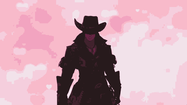 a man in a cowboy hat is surrounded by hearts