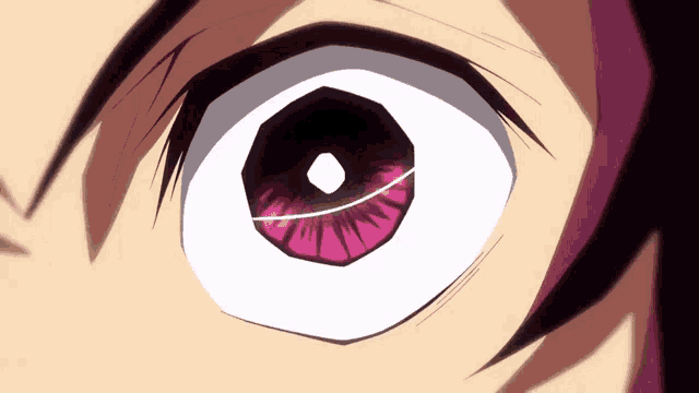 a close up of a person 's eye with a pink iris