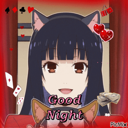 a picture of a girl with cat ears and the words good night on the bottom