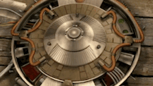 a close up of a clock on a wooden table