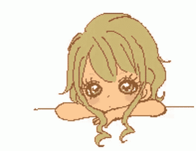 a pixel art drawing of a girl with long blonde hair and big eyes