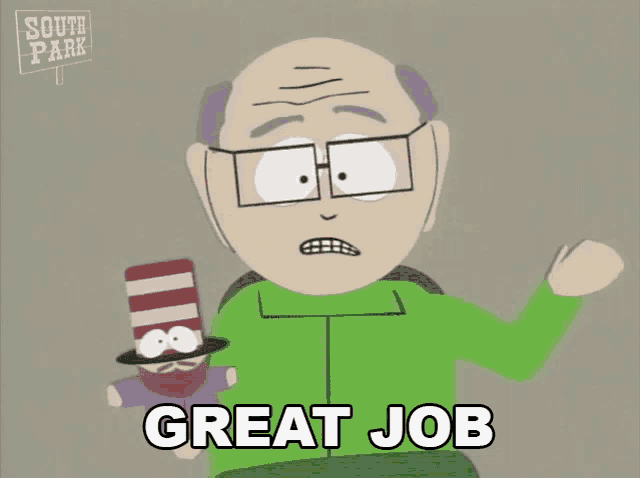 a cartoon character from south park is holding a cat in the hat