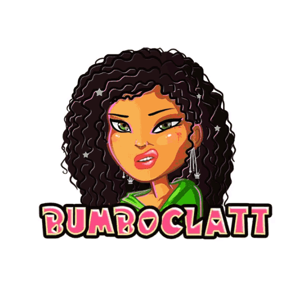 a cartoon of a woman with curly hair and the words bumboclatt