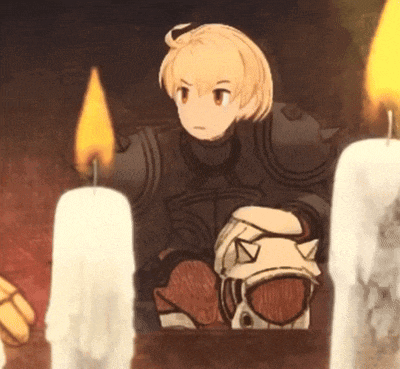 a cartoon character is surrounded by lit candles and looks angry