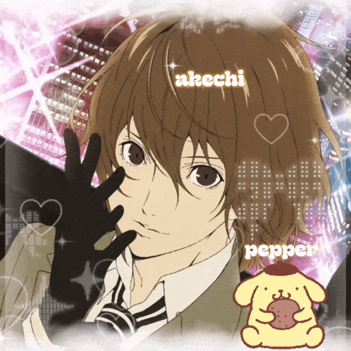 a picture of a boy with the name akechti and pepper on it