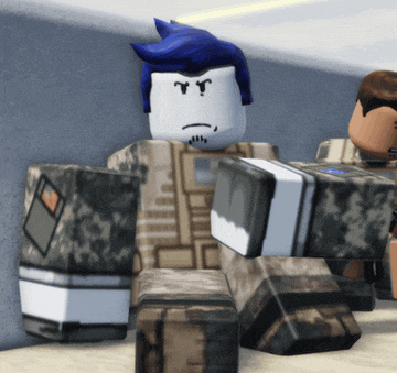 a toy soldier with blue hair has a sad face on his face
