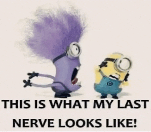 a purple minion is standing next to a yellow minion with a purple haircut .