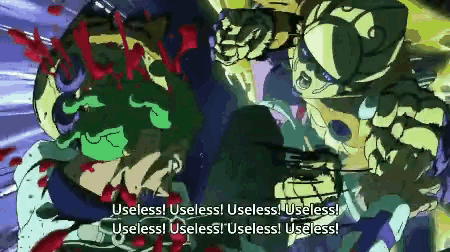 a cartoon character with the words useless on the bottom left
