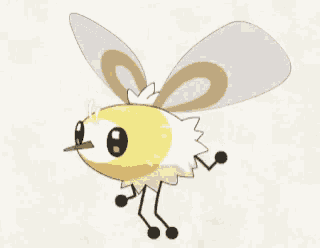 a cartoon drawing of a yellow and white fly with wings