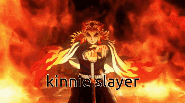 a cartoon character with the name kinne slayer on the bottom right