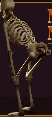 a skeleton is standing in front of a sign that says " n "