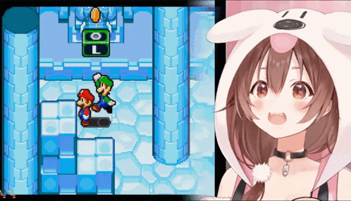 a girl wearing a bunny hood is playing a video game