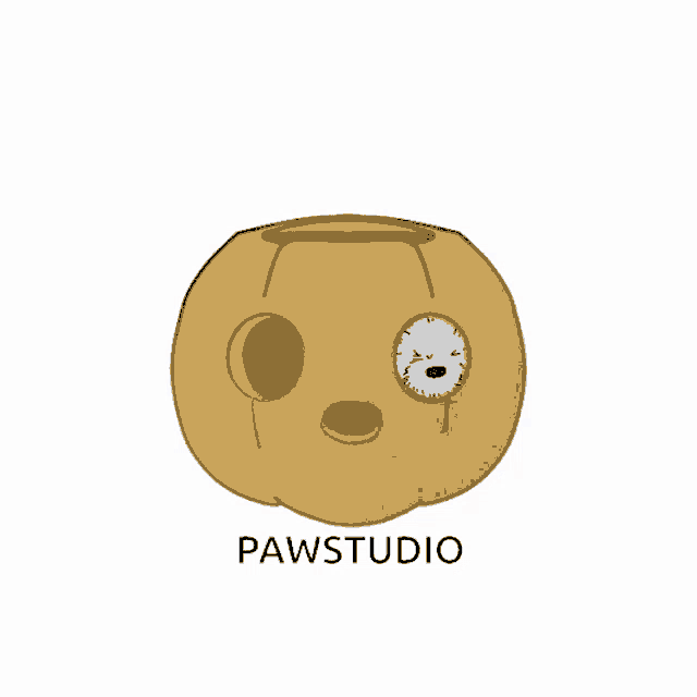 a cartoon drawing of a pumpkin with pawstudio written below it