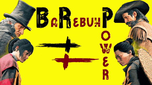 a group of people standing next to each other in front of a yellow background that says barebump