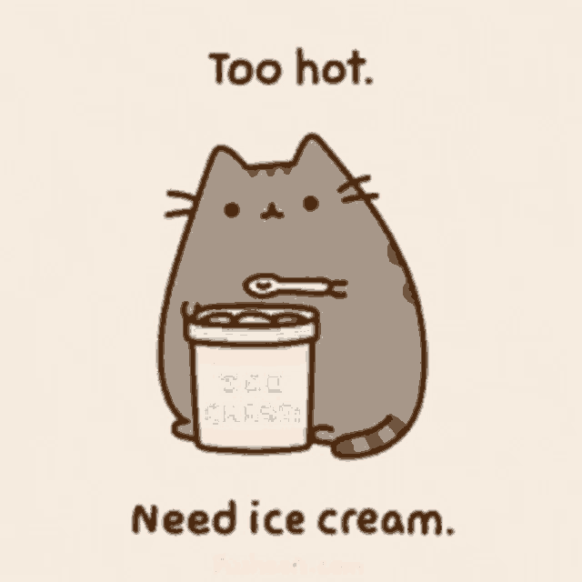 a cat holding a spoon next to a container of ice cream