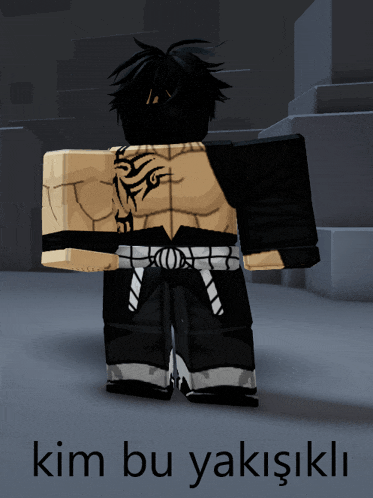 a cartoon character with a tattoo on his back and the words kim bu yakişikli