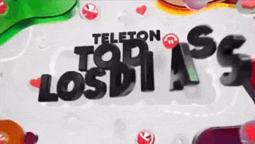 a poster for teleton todos los dias with hearts and balloons .