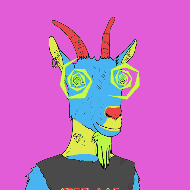 a drawing of a goat with hypnotic eyes