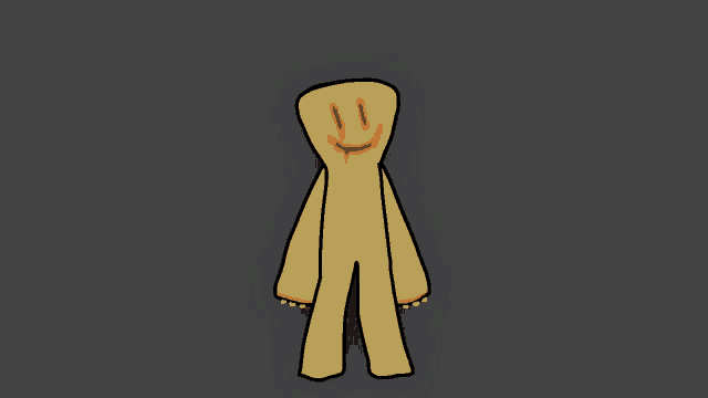 a cartoon character with a bloody smiley face on his face