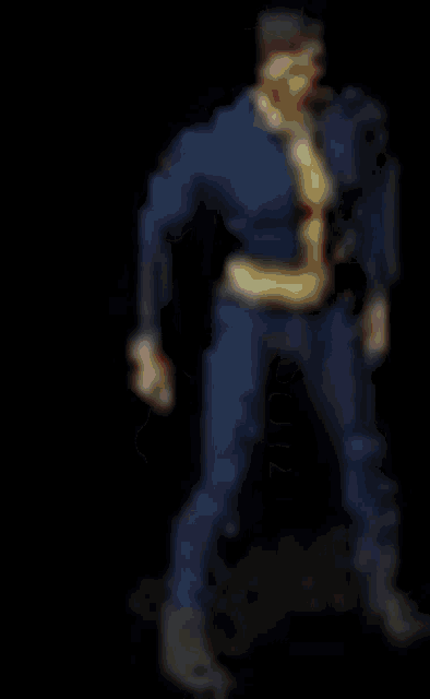 a blurry picture of a man in a knight 's armor standing in the dark .
