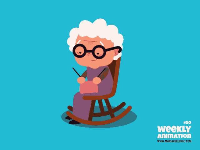an illustration of an elderly woman sitting in a rocking chair with weekly animation # 30 on the bottom