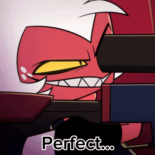 a cartoon character is holding a gun and the word perfect is below him