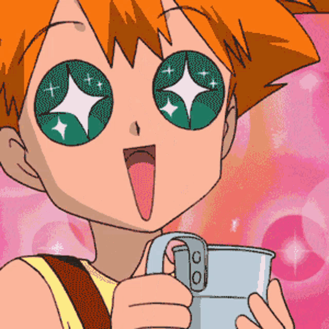 a close up of a cartoon character holding a mug