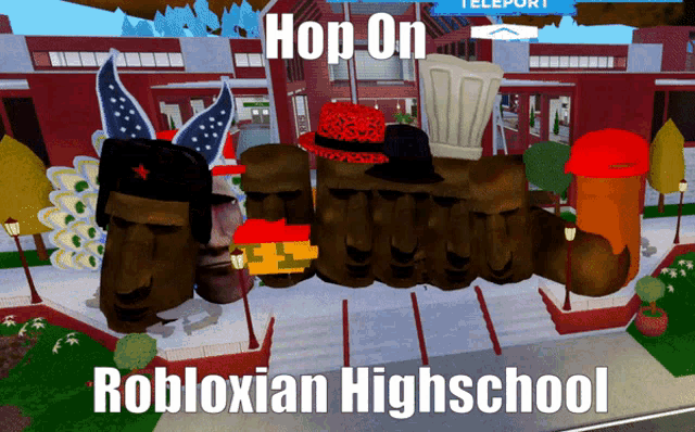 a picture of robloxian highschool with a bunch of faces