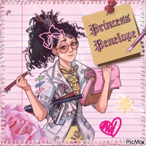 a drawing of a girl with a note that says " princess penelope "
