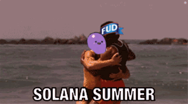 a couple hugging on a beach with the words solana summer
